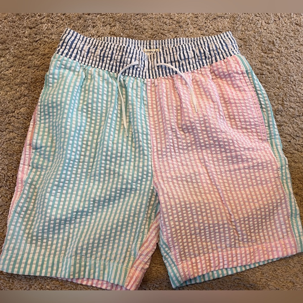 J Crew Seersucker Boys Swim Trunks Sz 12 NWOT
